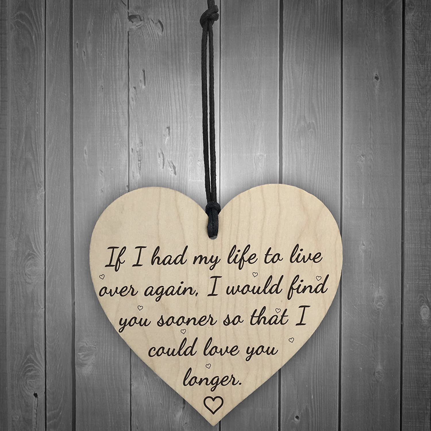 Red Ocean Love You Longer Wooden Hanging Heart Shaped Plaque Anniversary Shabby Chic Sign, Black, 10cm - Image 2