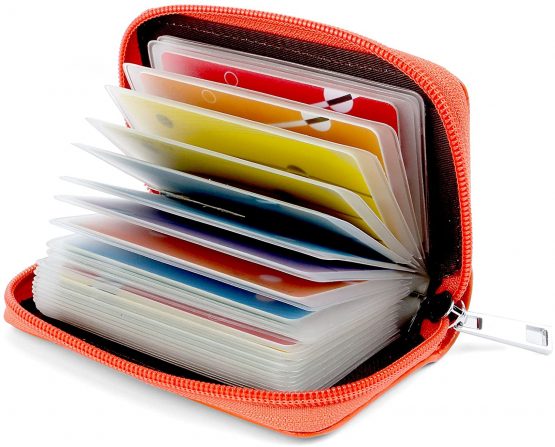 Credit Card Holder Wallets for Women Men Leather 26 Card Slots (Orange)