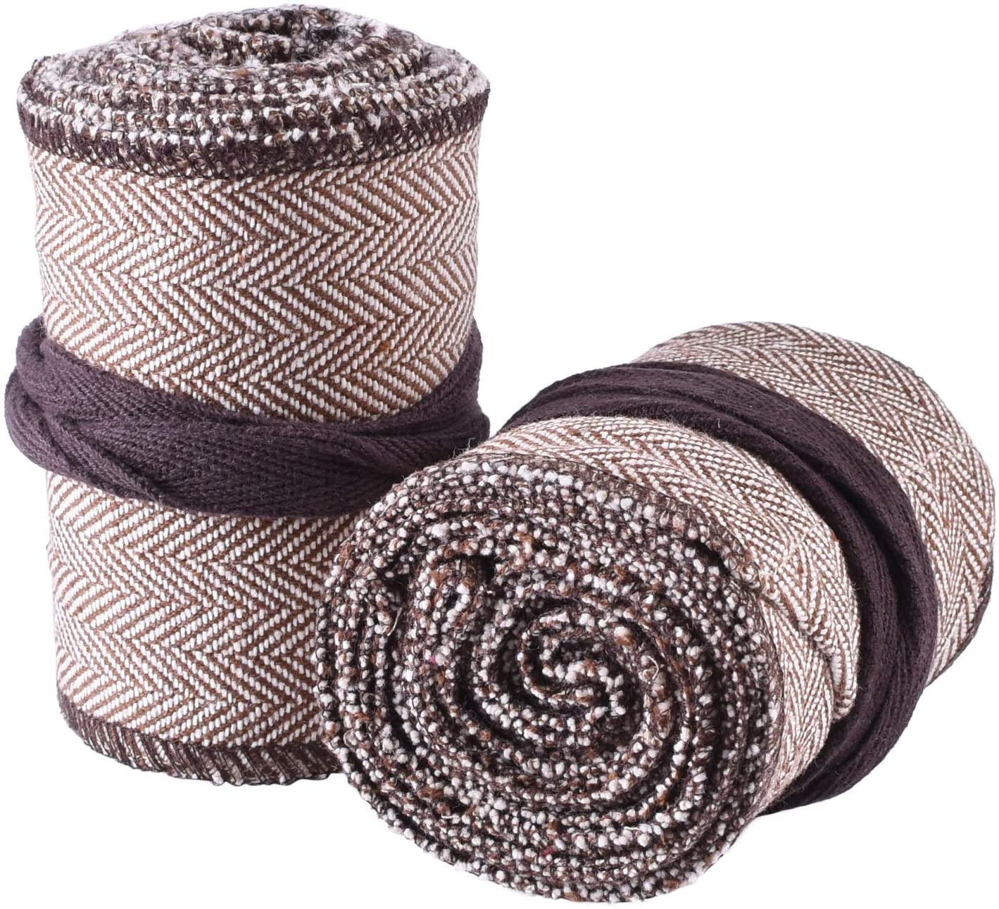 Battle Merchant 1 Pair of LARP Medieval Viking Calf Wrap Wrap with Herringbone Pattern, Brown/Natural Leg Protection Guards