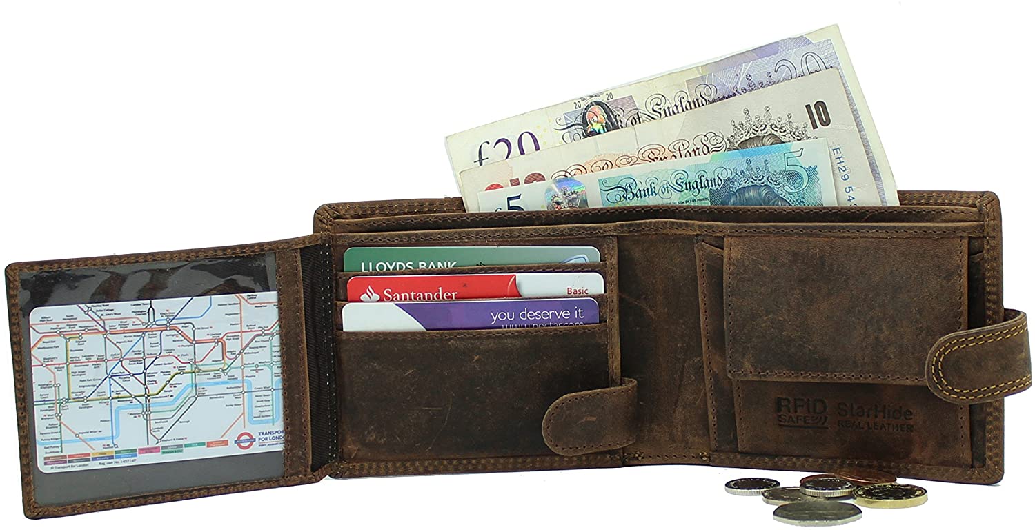 STARHIDE Handmade Wallets for Men UK, Brown Hunter (With Strap), 12cm x 9.5cm - Image 3