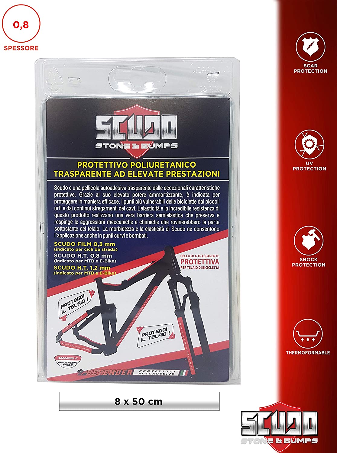 Adhesive Film Scudo Frame for Bike Protection Unisex Adult Transparent, 8 x 50 cm, Thickness 0.8 mm