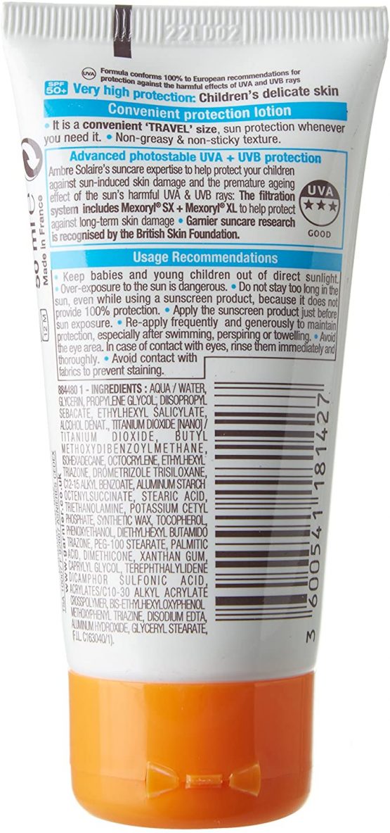 Garnier Ambre Solaire Kids Sensitive Sand Resistant Travel Sun Cream SPF50+, High Sun Protection Kids Suncream Lotion SPF50+ Handy Travel Size 50 ml - Image 2