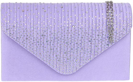 Girly HandBags Pleated Satin Clutch Bag Diamante Shoulder Chain Elegant Prom Wedding Evening