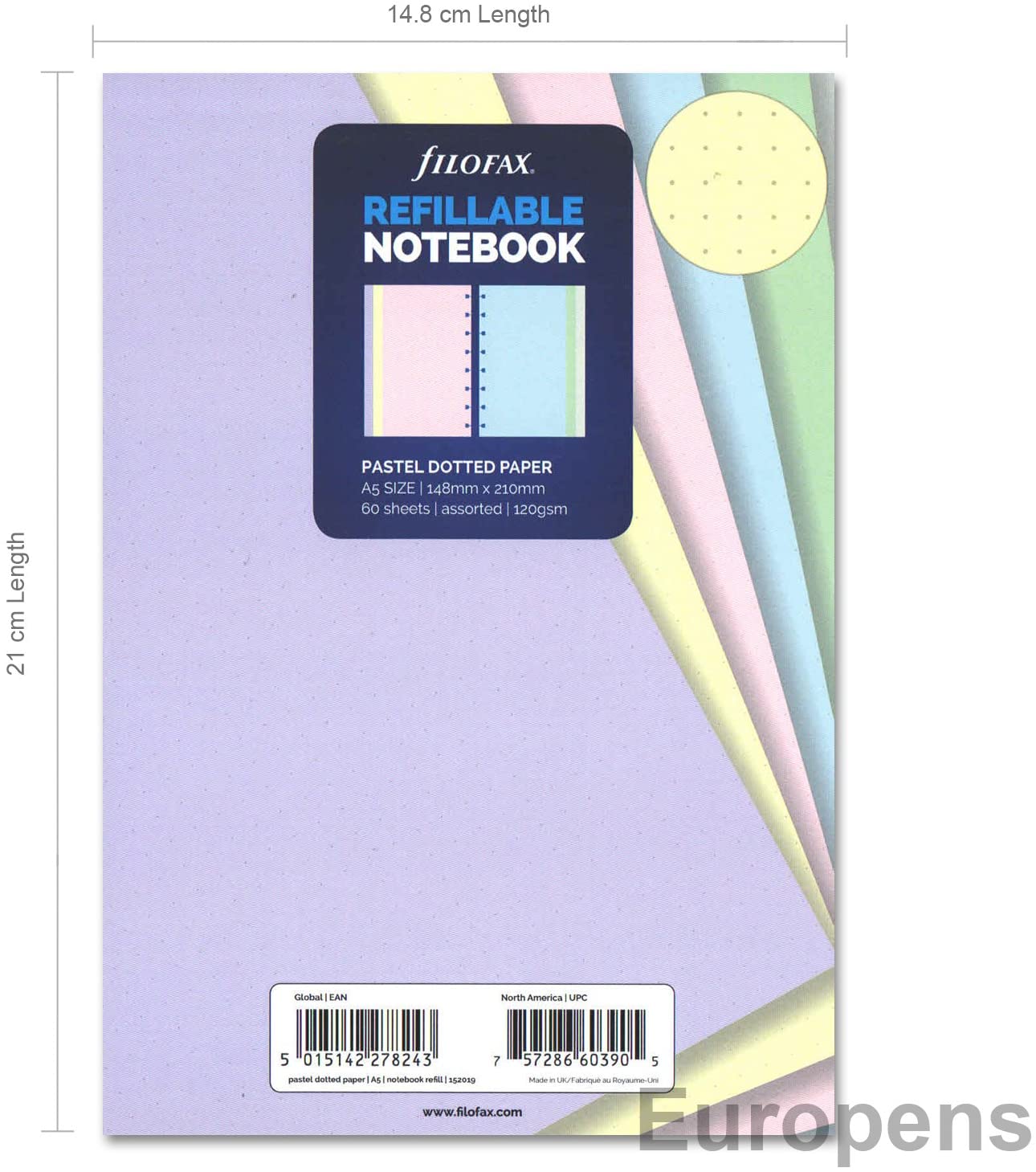 Filofax A5 Pastel Dotted notepaper Refill, 152019, Pack of 1, Multicolor