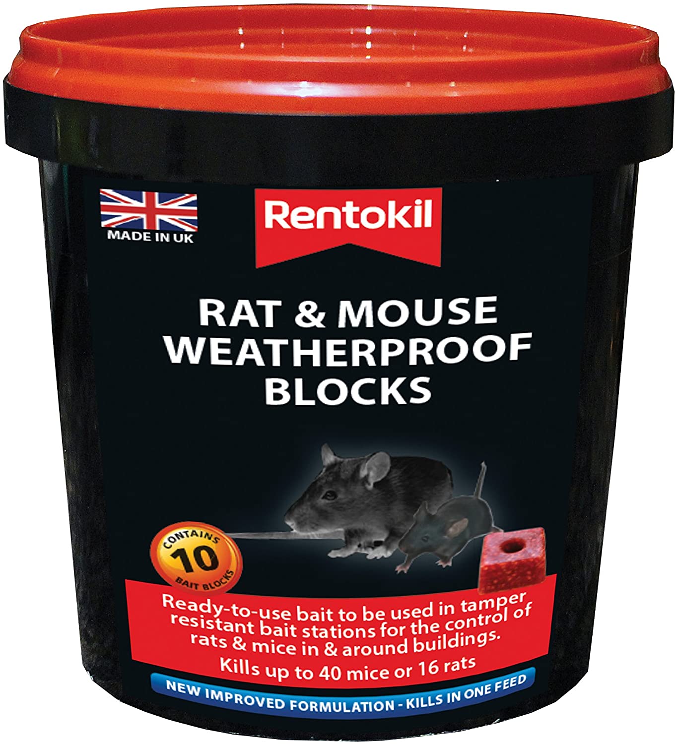 Rentokil PSMR42 Rat and Mouse Weatherproof Blocks, Black, 11.5 x 11.5 x 11.5 cm
