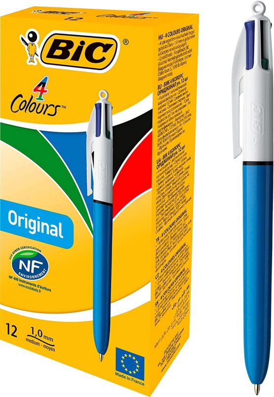BIC 4-Color Ballpoint Pen, Medium Point (1.0mm), Assorted Inks, 12-Count, red