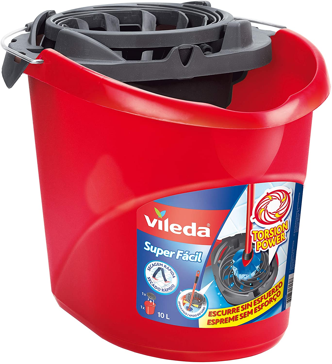 Vileda Torsion Power Super Easy Bucket, Less Force Needed When Draining, Red, Black