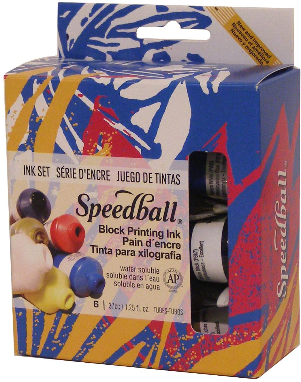 Speedball Water-Soluble Block Printing Ink Starter Set, 6 Bold Colors with Satiny Finish, 1.25-Ounce Tubes - Image 2