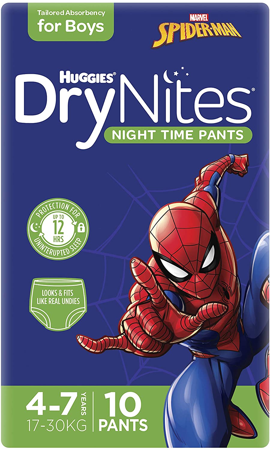 Huggies DryNites Bedwetting Pyjama Pants Age 4-7 17-30kg, White" Or "Beige" Or "Light Blue, Boys 4-7yrs (30 Pants)