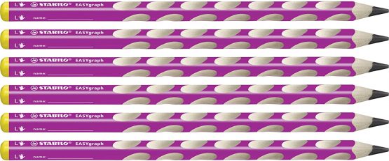 Handwriting Pencil - STABILO EASYgraph Box of 6 B Pink Left Handed