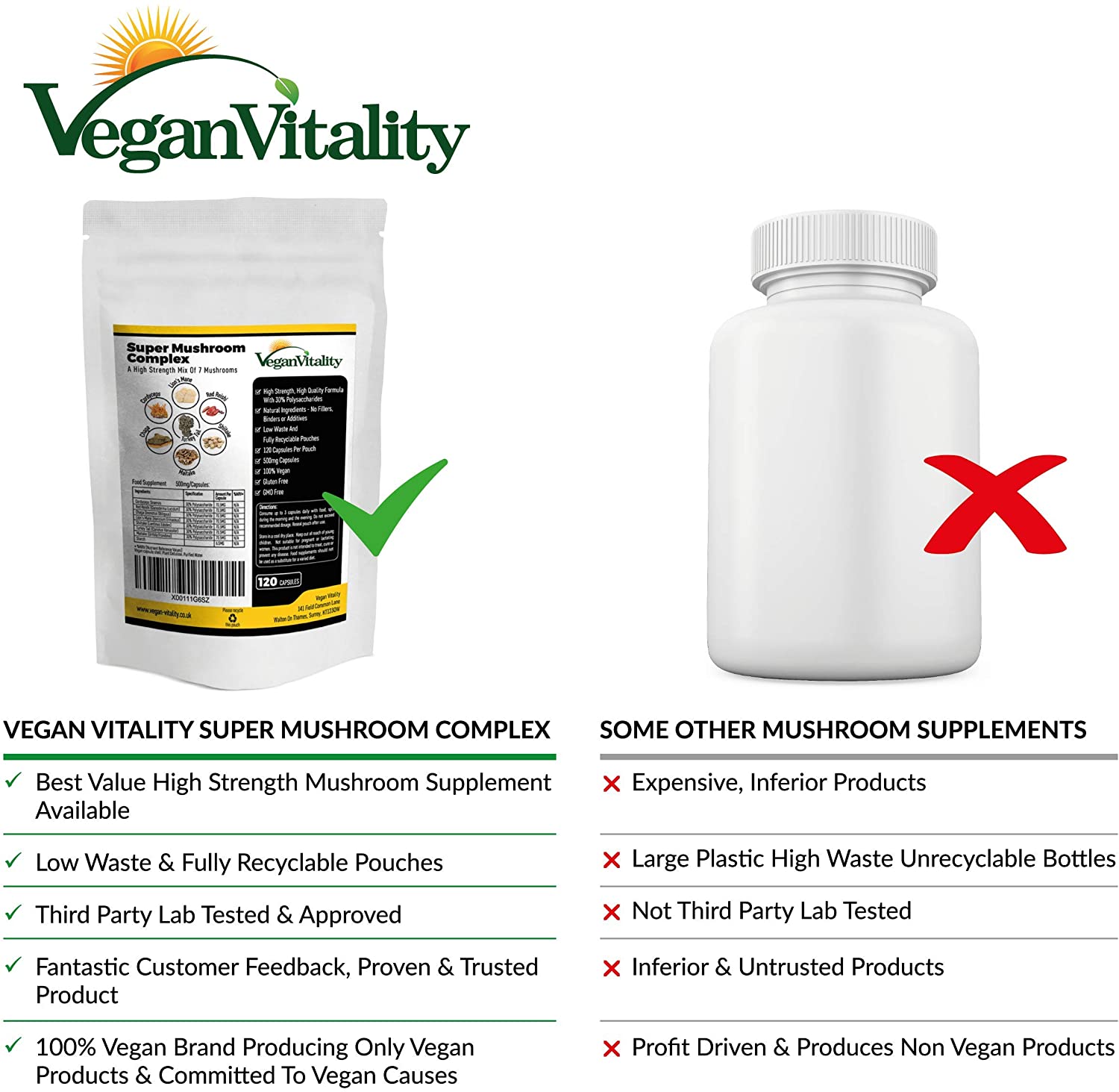6 Mushroom Supplement Including Lions Mane Supplement High Strength Capsules. Mushroom Complex with Lion's Mane, Reishi - Image 3