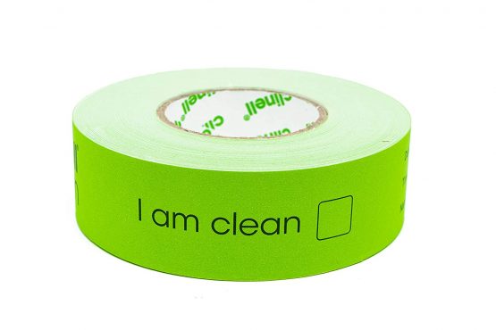 Clinell CCIT100 Indicator Tape - Sanitation Procedure Indicator Tape - 100 m Roll - Comes with Pen, No Sticky Residue - Green I Am Clean Tape - Image 4