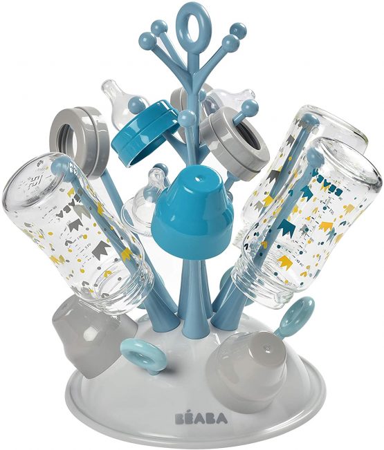 BÉABA - Baby Bottle rack - For drying 6 bottles and accessories - Removable water collection tray - Practical and clever - Blue - Image 2