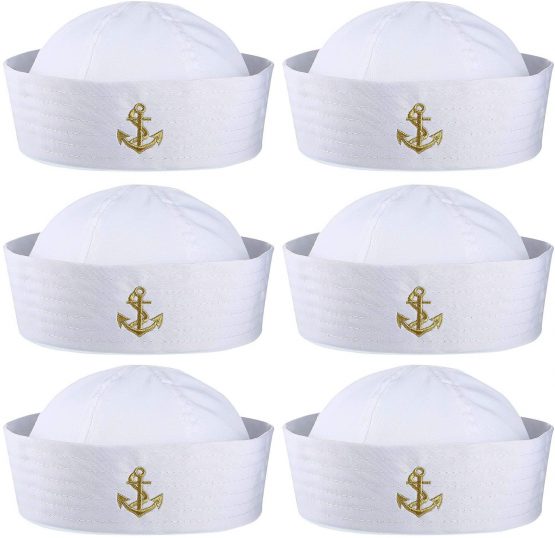 Boao 6 Pieces Halloween White Sailor Hat Captain Caps Yacht Nautical Hats for Adult Sailor Costume, Dress Up Party Hat