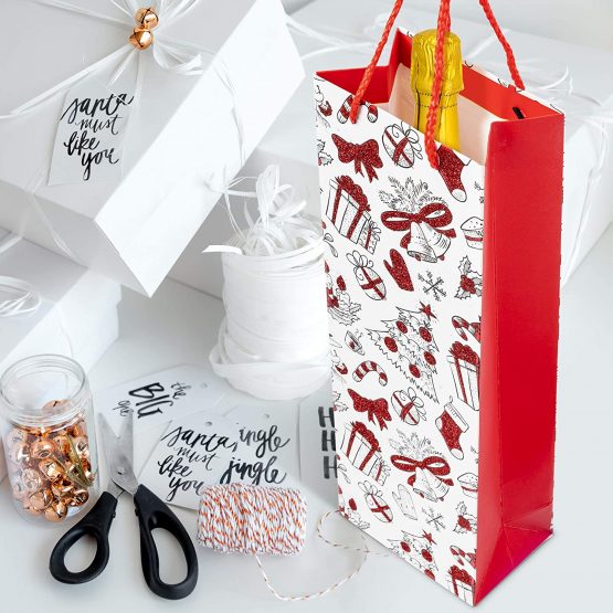 THE TWIDDLERS - 12 Christmas Wine Gift Bags, Assorted Festive Xmas Designs - Image 3