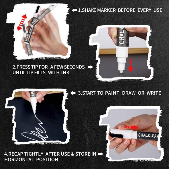 GAINWELL White Liquid Chalk Markers 3mm and 6mm Nibs - Use on Chalkboard, Whiteboard, Glass - 4 Pack - Water Based Wet Wipe Erasable Pen - Image 4