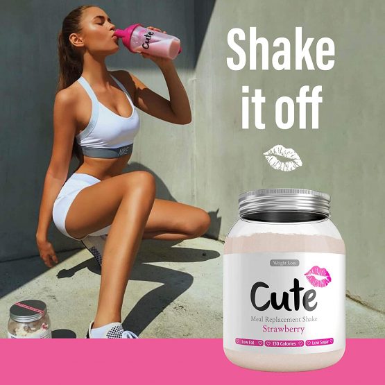Cute Nutrition Strawberry Meal Replacement Shakes for Weight Loss Control Diet Shake for Women 500g tub with Bonus 4 Week Fat Buster Workout Plan - Image 3