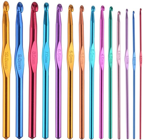 BCMRUN 14 pcs Multicolor Aluminum Crochet Hooks Knitting Needles Craft Yarn 2-10mm