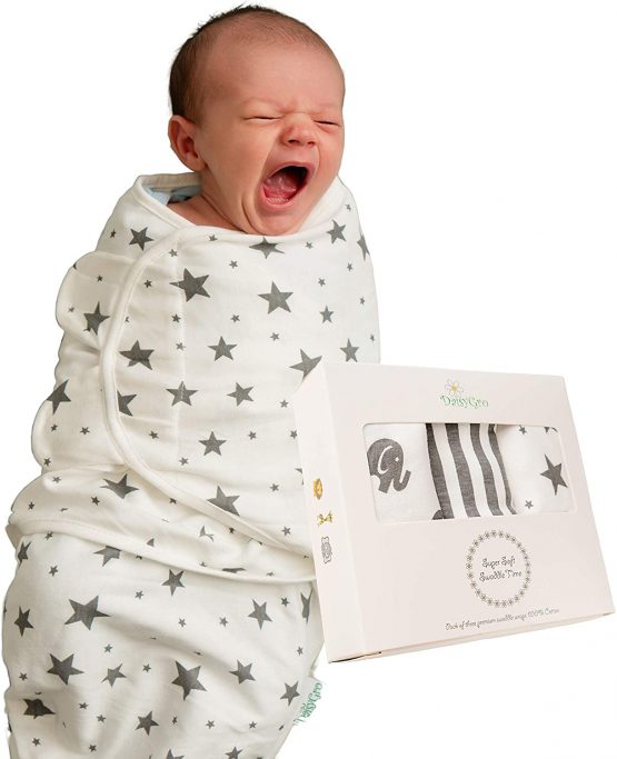 DaisyGro Certified Organic Baby Swaddle Wraps, 0-3 Months, 3 Unisex Designs