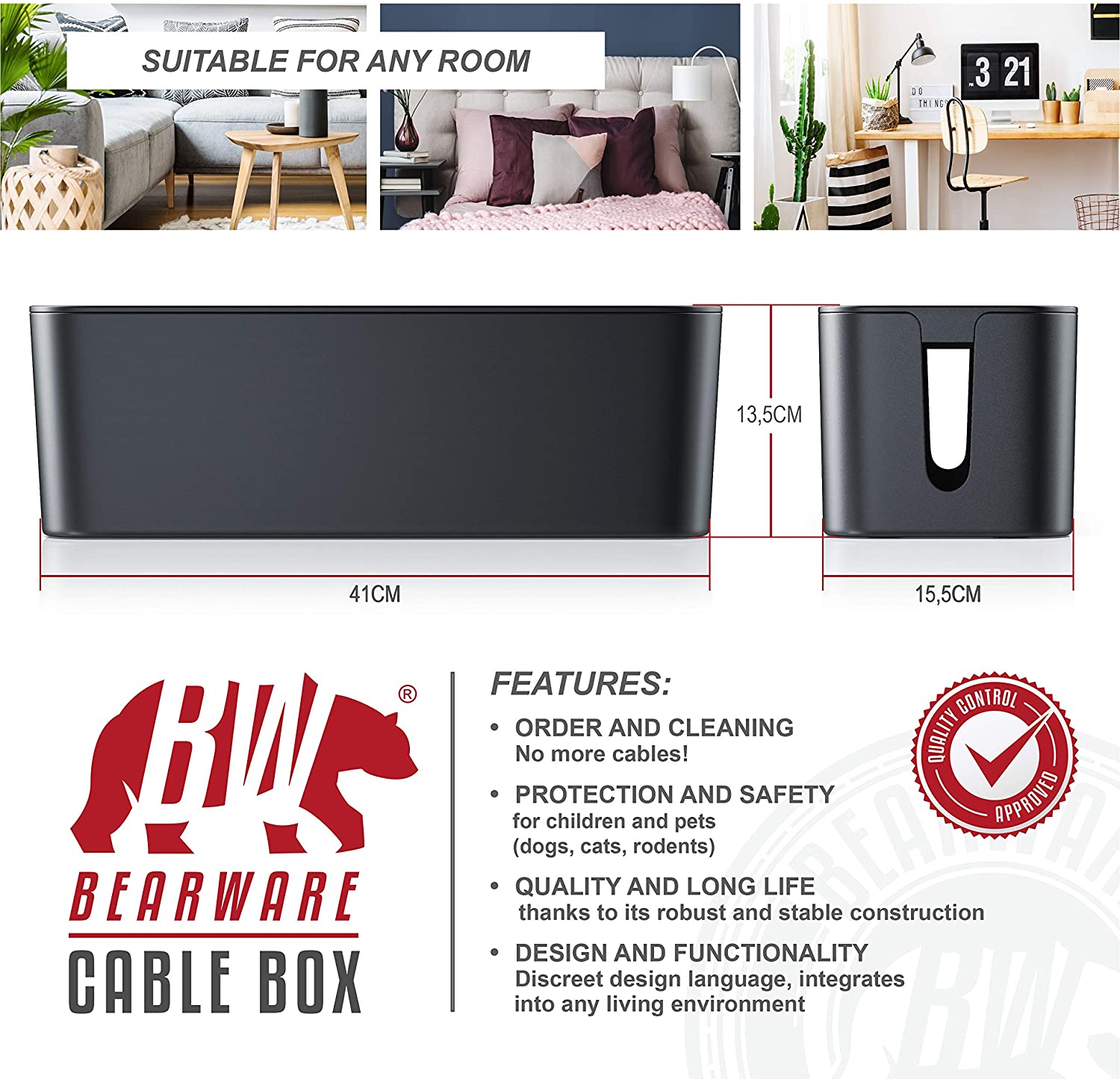Bearware, Cable Tidy Box, Cable Management Box, Cable Organizer, Cable Box, Box for covering cables - Image 2