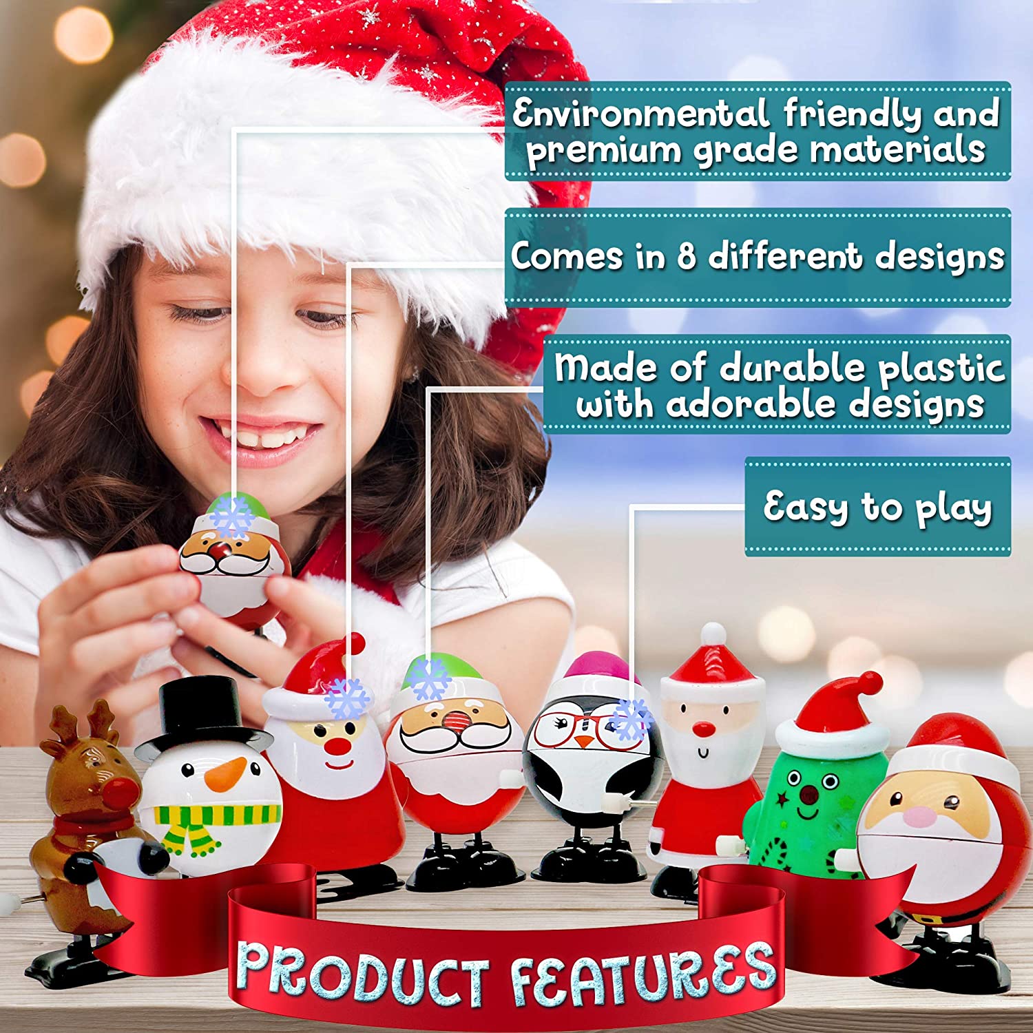 THE TWIDDLERS, 8 Christmas Wind Up Toys, Stocking Fillers Assorted Xmas Designs, Snowman, Santa, Reindeer - Image 2