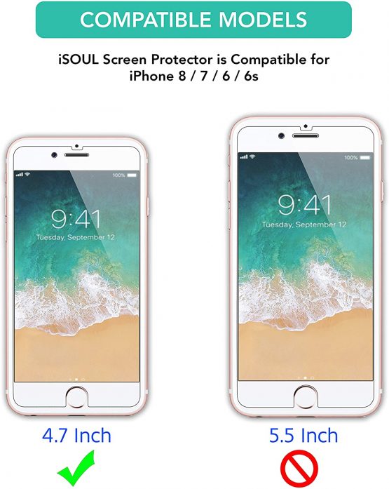 [2 Pack] Screen Protector for Apple iPhone 6 / 6S, iPhone 7/8, iPhone SE 2020 Tempered Glass Film 9h HD iSOUL, 0.26mm Premium Shatterproof Protection 4.7"Inch [Easy Installation] [Bubblefree] - Image 2
