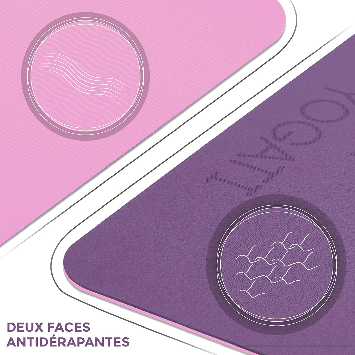 YOGATI Yoga Mat. Thick, Non-Slip, Eco-Friendly Exercise & Fitness Mat with Body Alignment Lines. Purple - Image 2