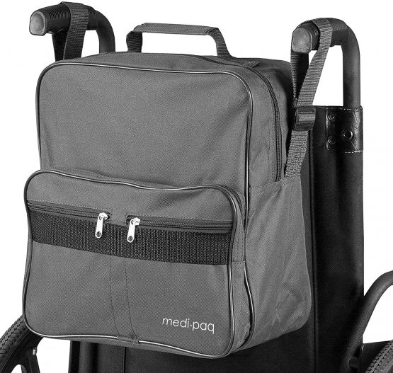 Medipaq Deluxe Wheelchair Bag - Attaches to The Handles to Provide Useful and Convenient Wheelchair Storage Bag – Wheelchair Backpack – Wheelchair Accessories – Wheelchair Shopping Bag (Grey)