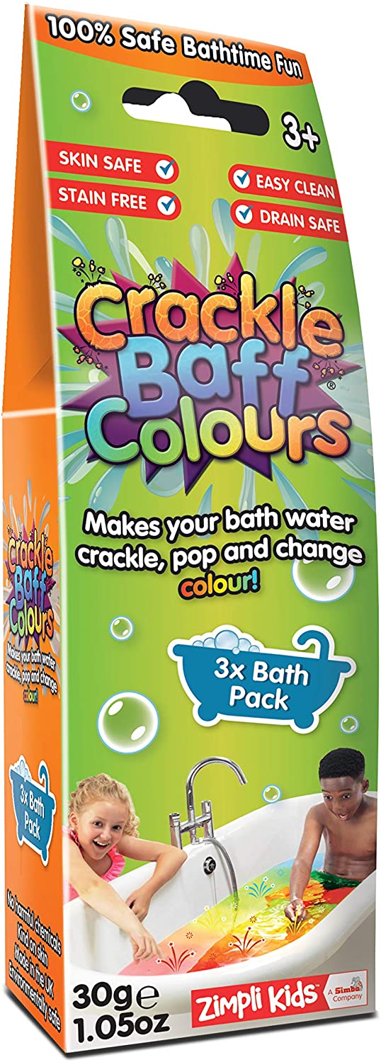 ZIMPLI, Crackle Baff Colours, 3 Bath Pack, Magically makes your water Crackle, Pop & Change Colour, Bath Toy