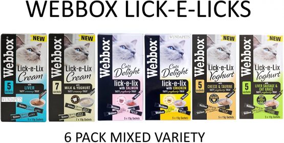 WUNDAPETS *NEW* 6 X MIXED VARIETY PACK WEBBOX DELIGHT LICK-E-LICKS CAT KITTEN TREAT SNACK