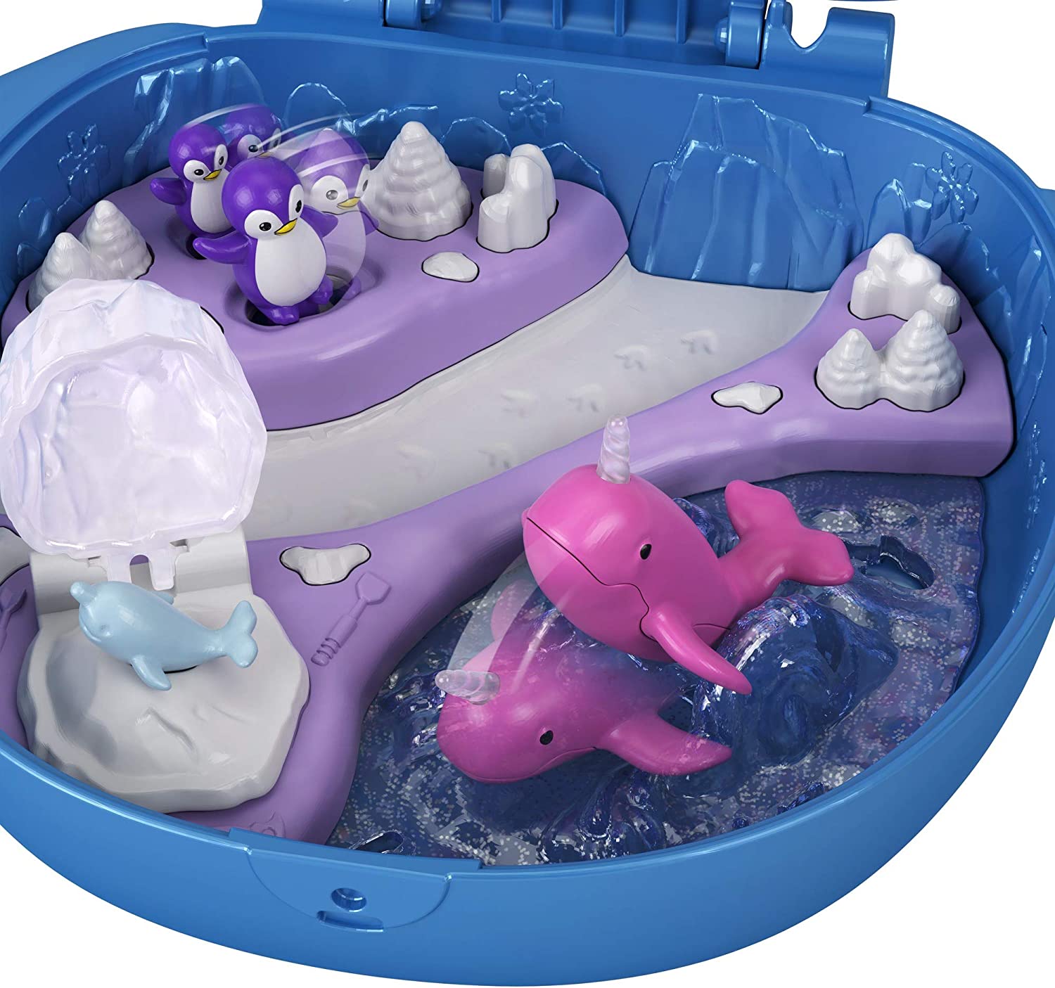 Polly Pocket Freezin' Fun Narwhal Compact with Fun Reveals, Micro Polly and Lila Dolls, Husky Dog & Sled - Image 3