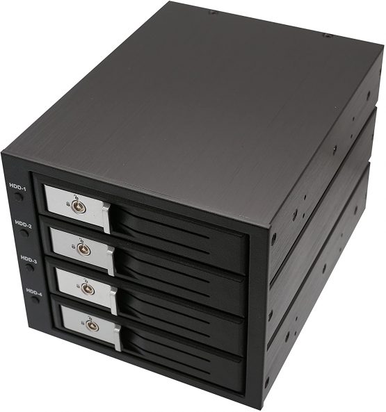 Syba 4 Bay Mobile Rack Tray Less 3.5-Inch SATA SAS Hard Drive Internal Enclosure with Independent Power Control Switch and LED Indicator- Black