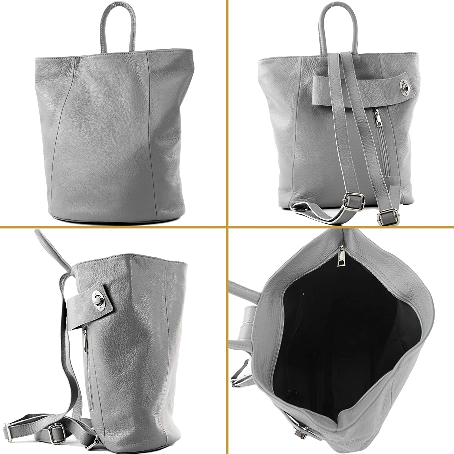 modamoda de - T179 - ital women backpack bag made of leather, Colour:Mustard Yellow - Image 3