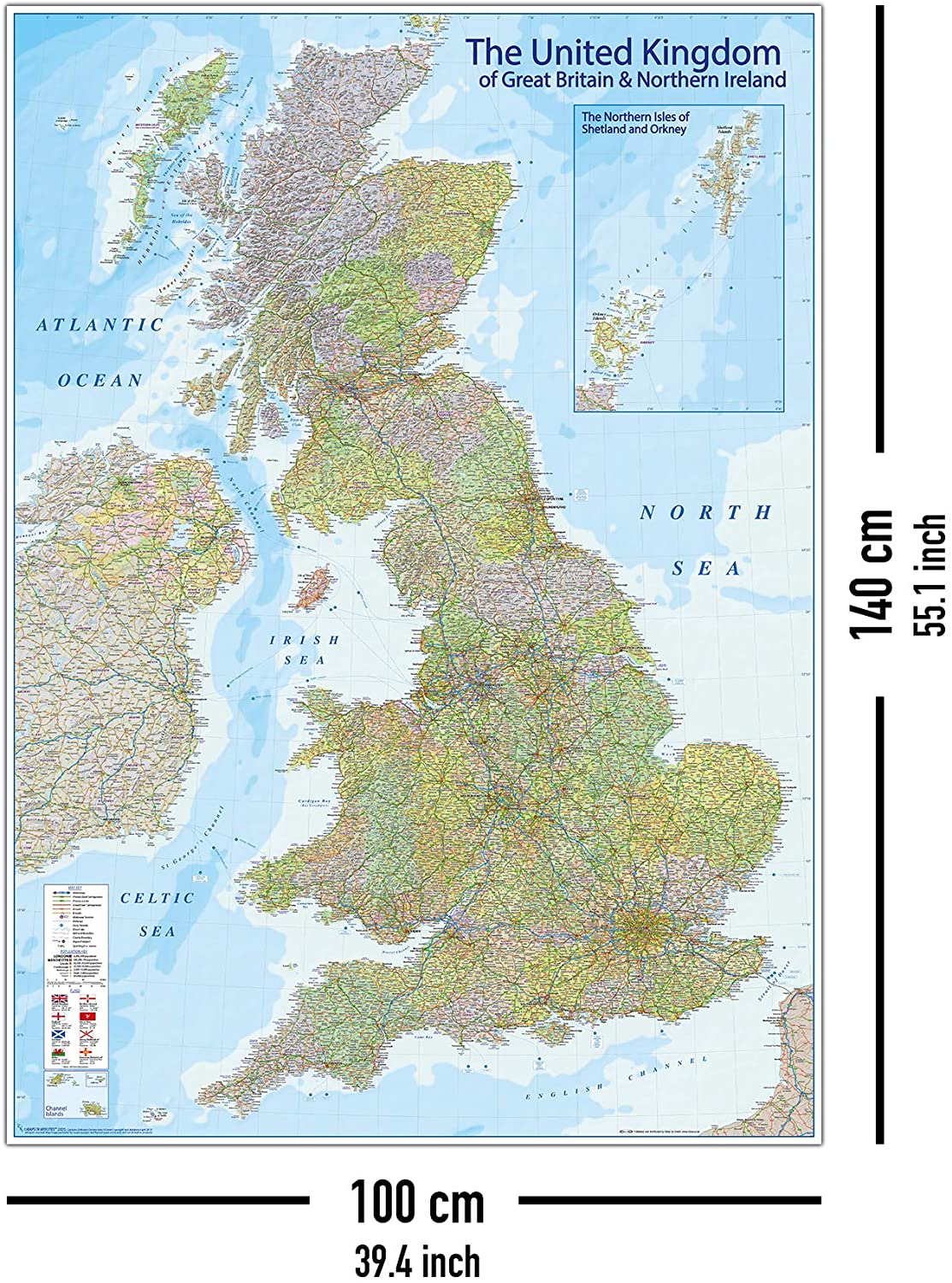 Close Up XXL Premium MAP United Kingdom Giant Poster - 2020 - Great Britain, England - MAPS IN MINUTES 100 x 140cm / 39 x 55in - Image 4