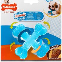 Nylabone Gentle Puppy Dog Teething X Bone Dental Chew Toy, Beef Flavour, Extra Small, for Puppies Up to 7 kg