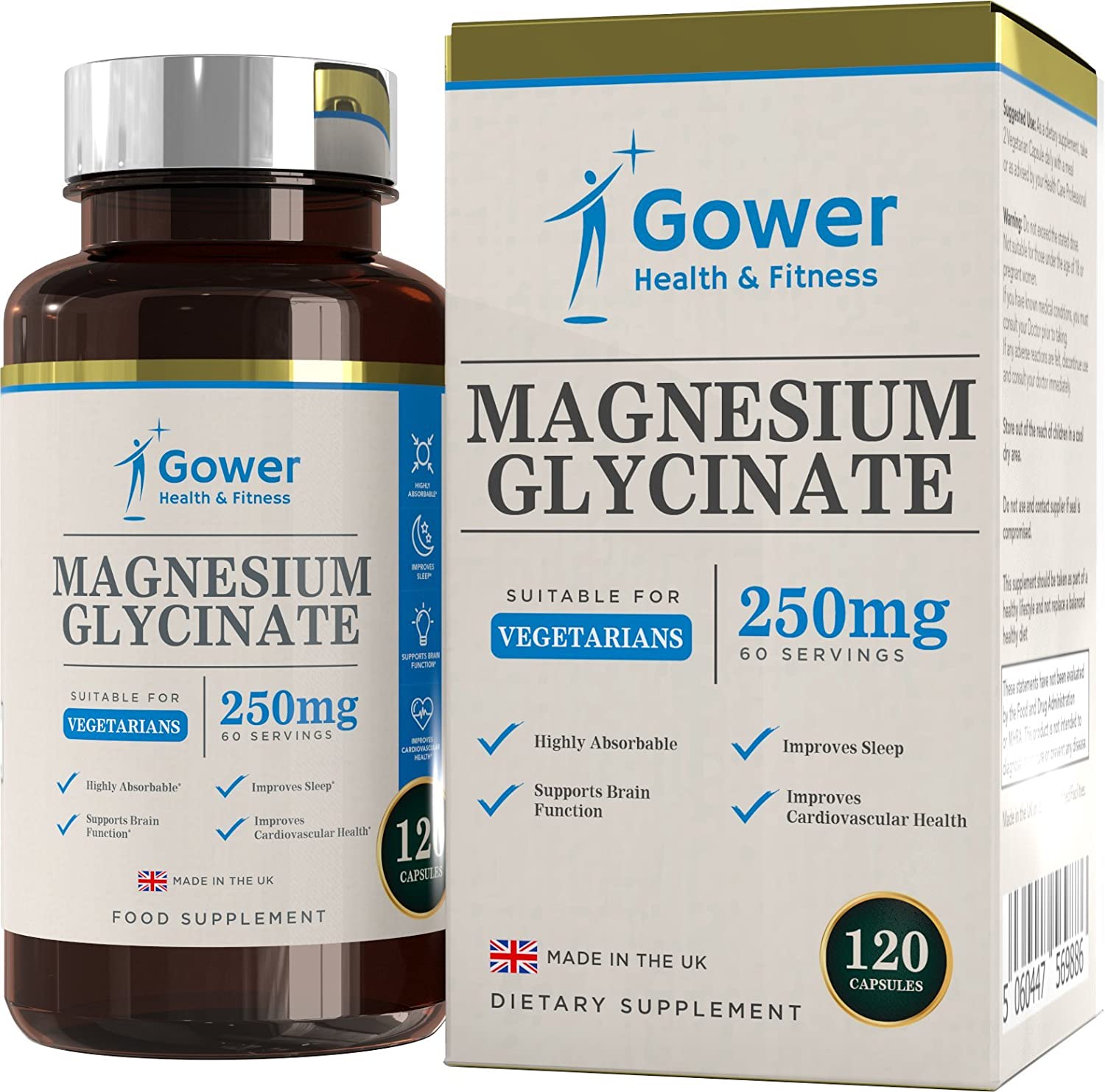 GH Magnesium Glycinate - 250mg Magnesium Bisglycinate per Serving - 120 Glycinate Supplements, 120 count (Pack of 1)