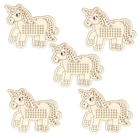 Baker Ross AT317 Unicorn Wooden Cross Stitch Decoration Kits, Arts and Crafts for Kids (Pack of 5) - Image 3