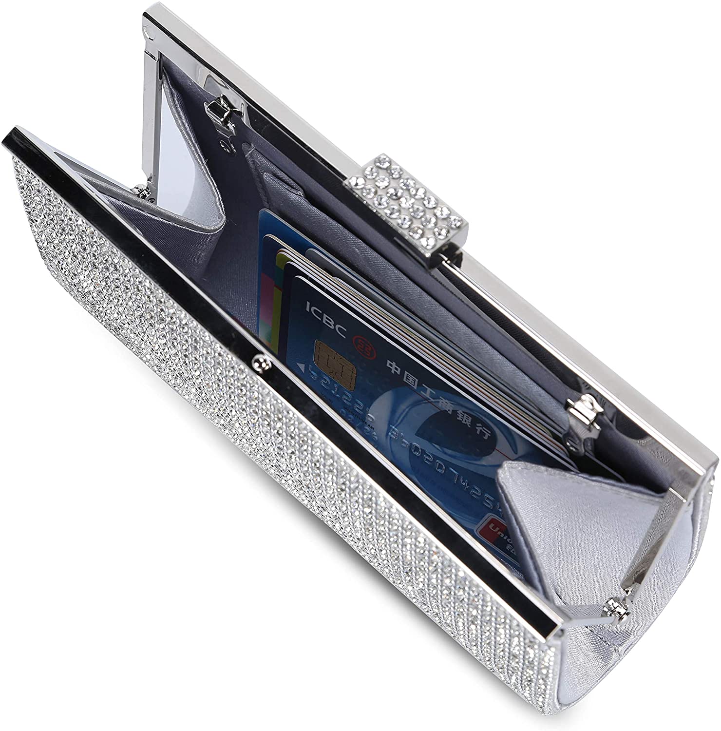 BAIGIO Silver Clutch Bag Evening Bags for Women Sparkly Rhinestone Glittering Diamond-like Handbags Shoulder Cross Body Bags for Bridal Wedding Party Prom (#A-Silver) - Image 3