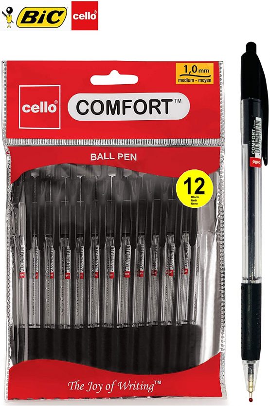Cello Extra Comfort Grip Ballpoint Pens Medium Point Retractable Ballpoint Pens - (1.0 mm), (Black)