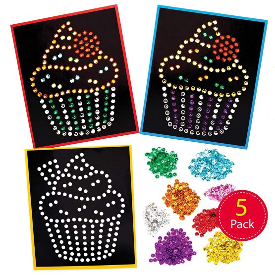Baker Ross AT532 Cupcake Sequin Craft Picture Kits - Pack of 5, For Children to Decorate and personalize Arts Projects, Ideal Groups, Home Crafting, Class Room Activities