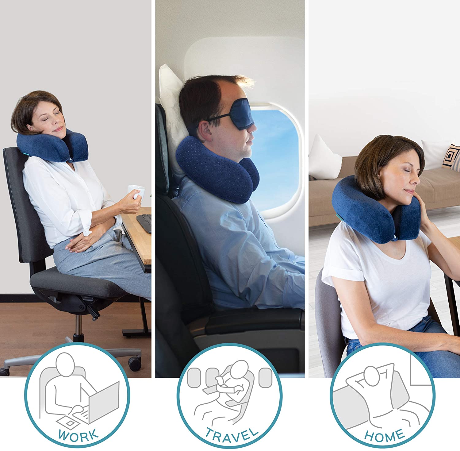 bonmedico Ergonomic Memory Foam Travel Neck Pillow, U-Shaped Portable Flight Pillow with Cooling Gel - Image 4