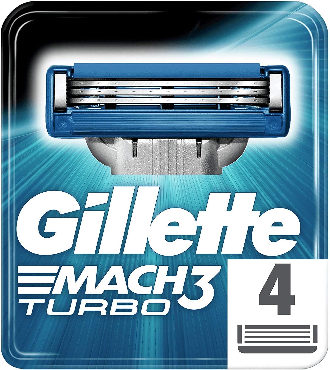 Gillette Mach3 Turbo Razor Blades Men, Pack of 4 Razor Blade Refills, Stronger Than Steel Blades, Enhanced Lubrastrip