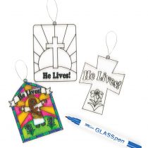 He Lives' Suncatcher Glass Effect Acrylic Decorations 10cm, 3 Assorted, Children's Easter Painting Craft Kits(Pack of 6)