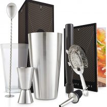 VonShef Cocktail Set – Boston Cocktail Shaker Kit 8 Piece in Gift Box with Accessories Including Glass, Jigger and Strainer