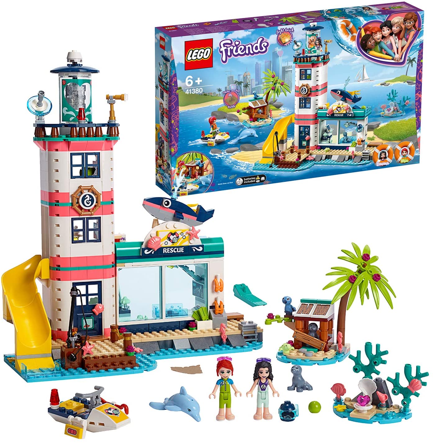 LEGO 41380 Friends Lighthouse Rescue Center 4-Floors Vet Clinic Set including Mia and Emma Mini dolls with Animals Figures