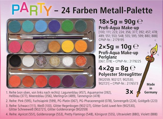Eulenspiegel 10135871 Party 20 Colors & 4 Glitter Vanity Palette Vegan Colours & Brush, Colourful, 24 Farben - Image 2