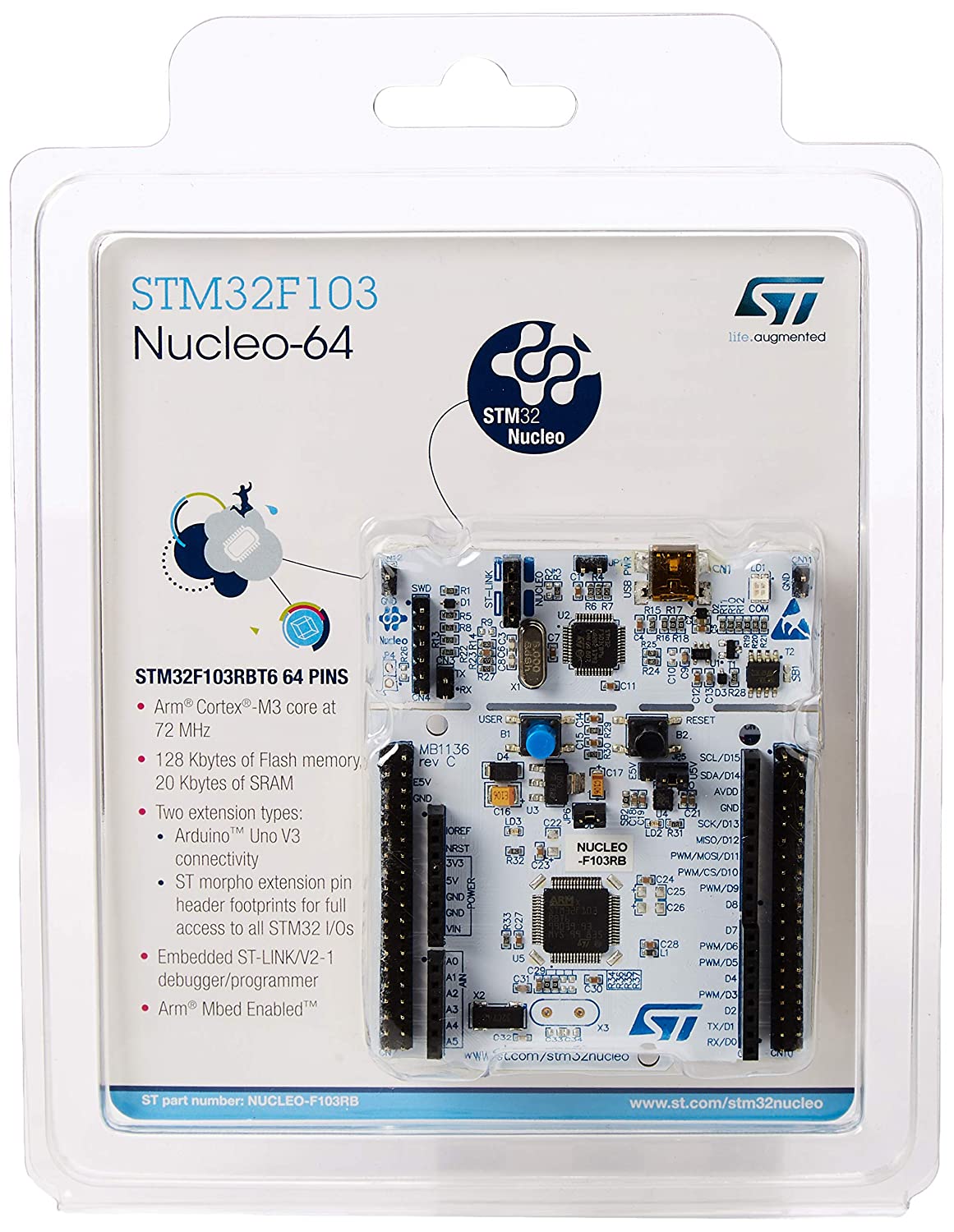 STMicroelectronics NUCLEO-F103RB Model STM32 Nucleo-64 Development Board with STM32F103RB MCU
