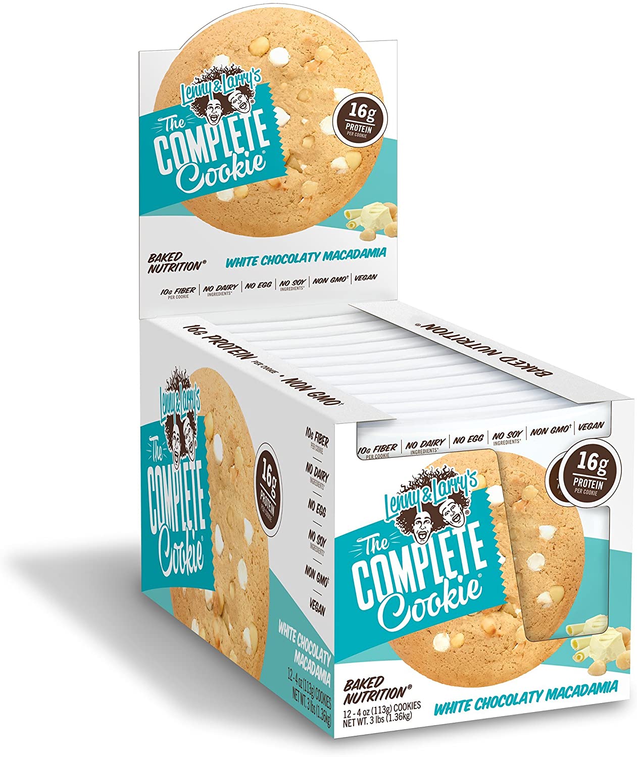 Lenny & Larry's The Complete Cookie, White Chocolate Macadamia, 14g Plant Protein, Vegan, Non-GMO, 113g. Cookie (Pack Of 12)