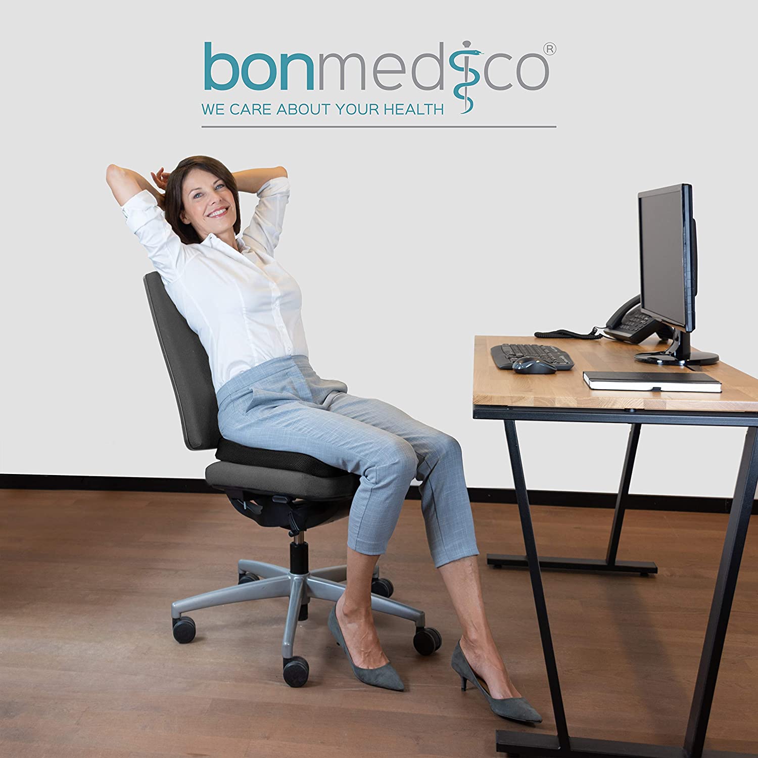 bonmedico Memory Foam Seat Cushion for Office Chair, Non-Slip, Seat Pads for Coccyx Pain Relief to Support Standing - Image 2