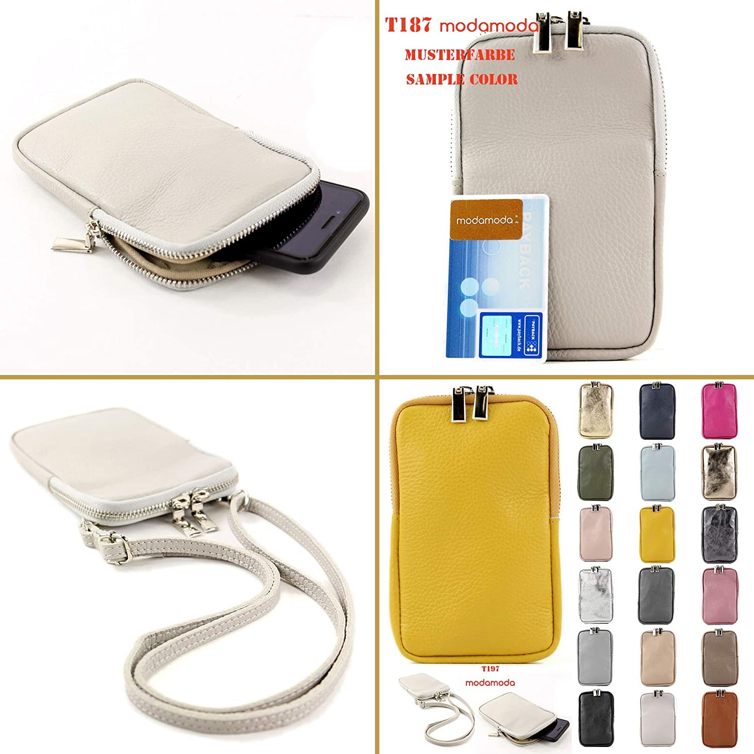 modamoda de - T197 - ital. Leder Umhänge- / Handytasche Klein, Colour:Pastellgelb, Pastel Yellow, XS - Image 3